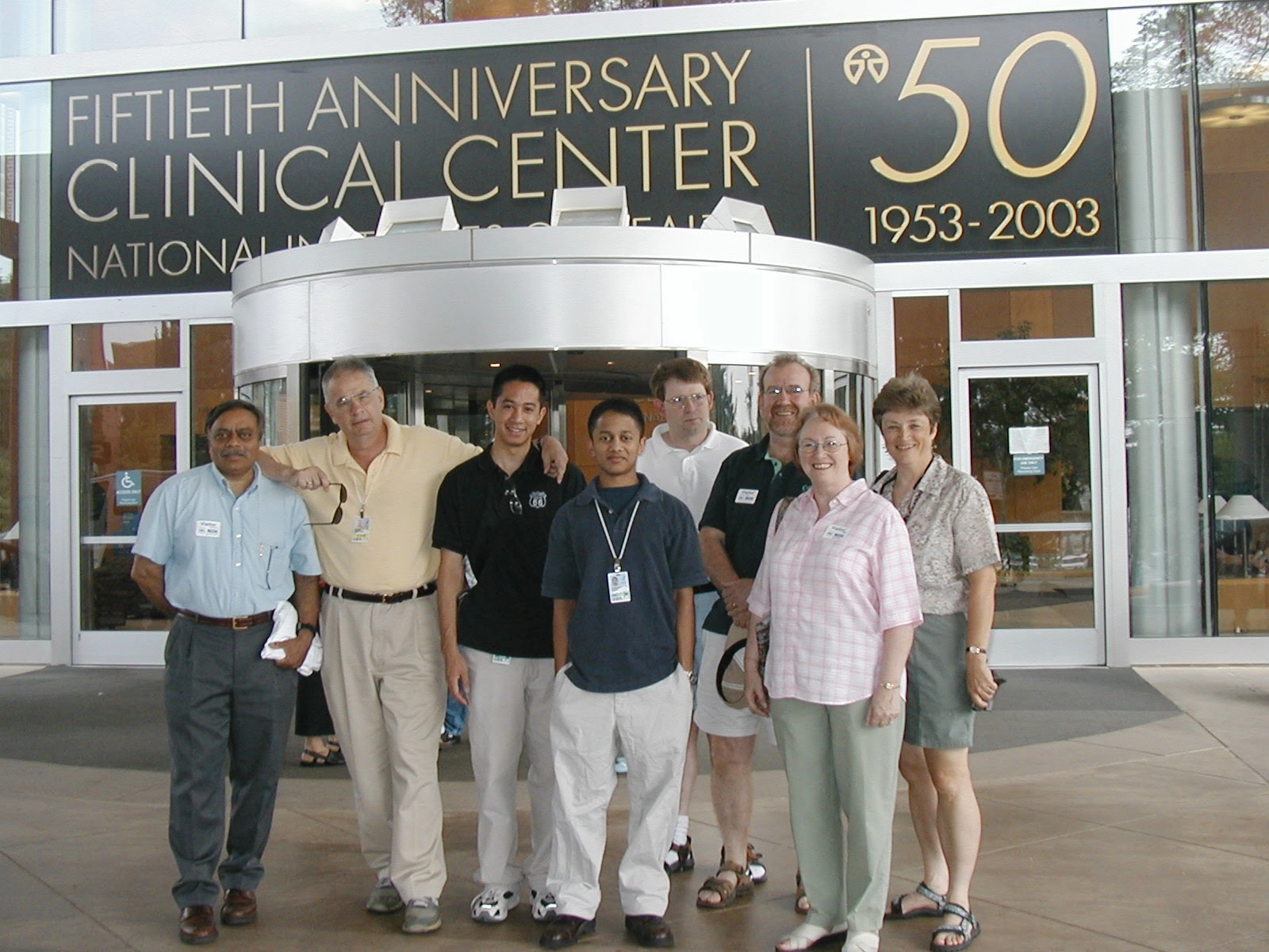 Blanchette-Mackie lab group in front of Building 10, or the NIH Clinical Center