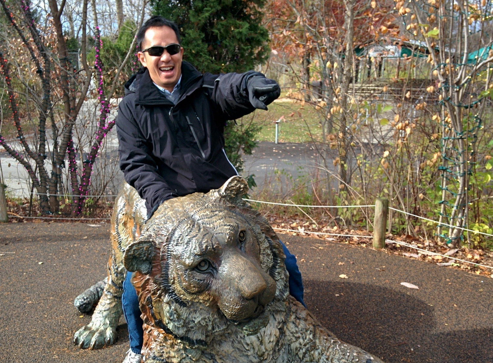 Heading into battle on a tiger at the Columbus Zoo